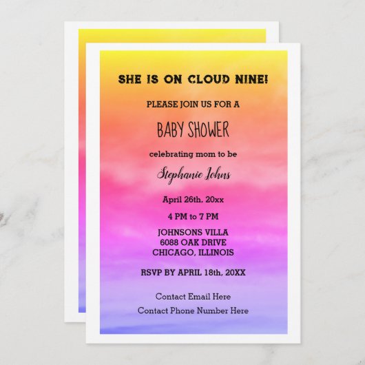 Cloud Nine Baby shower QR Code Baby Meisje Roze Ar Kaart (Voorkant / Achterkant)