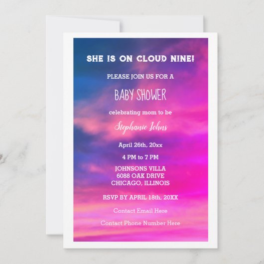 Cloud Nine Baby shower QR Code Kleurrijke Roze Kun Kaart (Voorkant)