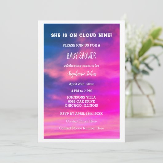 Cloud Nine Baby shower QR Code Kleurrijke Roze Kun Kaart (Staand voorkant)