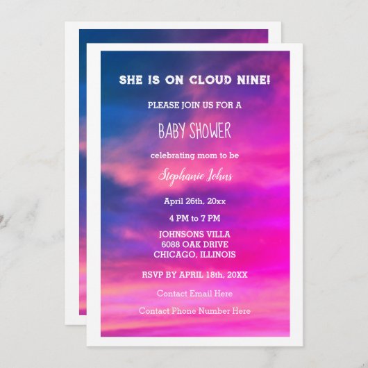 Cloud Nine Baby shower QR Code Kleurrijke Roze Kun Kaart (Voorkant / Achterkant)