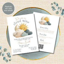 Cloud Nine Baby Shower Uitnodiging Alles in Eén QR