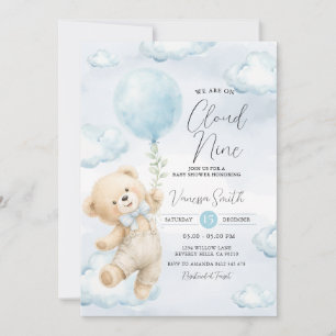 Cloud Nine Baby Shower Uitnodiging Blauwe Beer