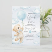 Cloud Nine Baby Shower Uitnodiging Blauwe Beer  (Staand voorkant)