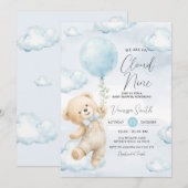 Cloud Nine Baby Shower Uitnodiging Blauwe Beer  (Voorkant / Achterkant)