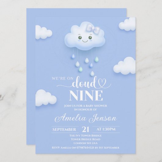 Cloud Nine Baby Shower Uitnodigingen (Voorkant / Achterkant)