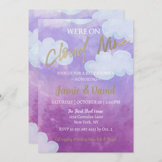 Cloud Nine Baby shower Waterverf Sky and Clouds Kaart (Voorkant / Achterkant)