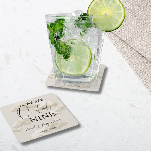 Cloud Nine Beige Gender Neutral Sky Baby shower Kartonnen Onderzetters