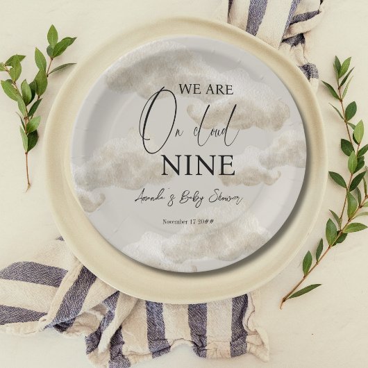 Cloud Nine Beige Gender Neutral Sky Baby shower Papieren Bordje