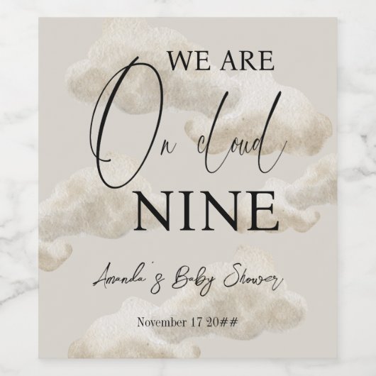 Cloud Nine Beige Gender Neutral Sky Baby shower Wijn Etiket (Enkel label)