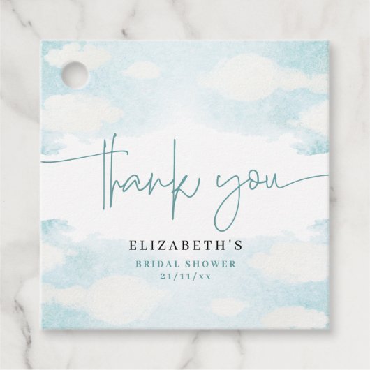 Cloud Nine Blauw en Wit Bruidsdouche bedankt Bedankjes Labels (Voorkant)