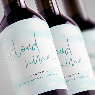 Cloud Nine Blauw en Wit Vrijgezellenfeest dromerig Wijn Etiket