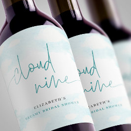 Cloud Nine Blauw en Wit Vrijgezellenfeest dromerig Wijn Etiket