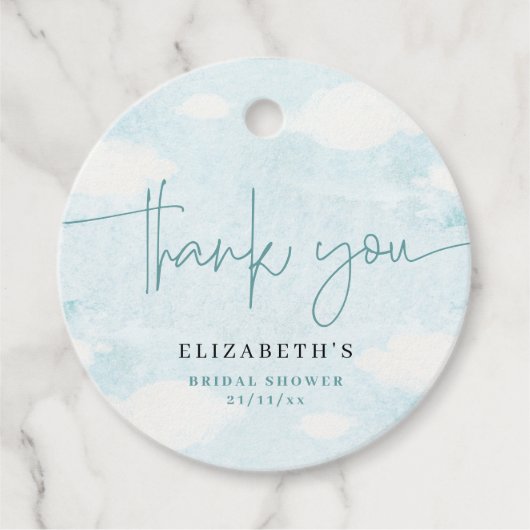 Cloud Nine Blauw en Witte Bruidsdouche bedankt Bedankjes Labels (Voorkant)