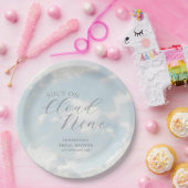 Cloud Nine Blauwe Bewolkte Lucht Moderne Bruidsdou Papieren Bordje (Feest)