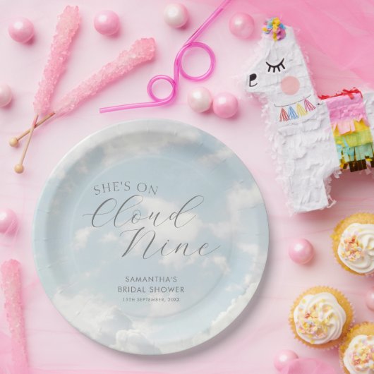 Cloud Nine Blauwe Bewolkte Lucht Moderne Bruidsdou Papieren Bordje (Feest)