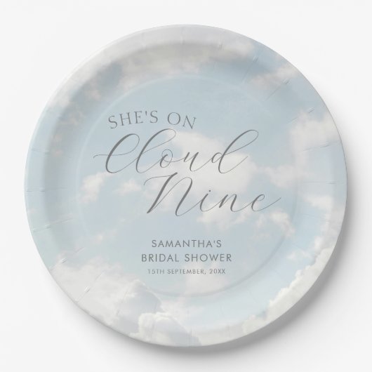 Cloud Nine Blauwe Bewolkte Lucht Moderne Bruidsdou Papieren Bordje (Voorkant)