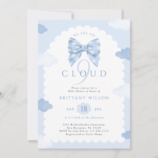 Cloud Nine Blue Baby shower Kaart (Voorkant)