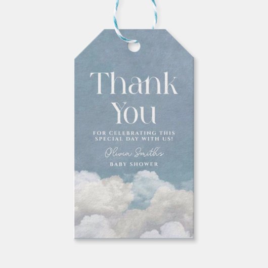 Cloud Nine Blue Cloud Baby shower Cadeaulabel (Voorkant)