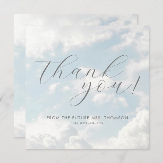 Cloud Nine Blue Cloudy Sky Elegant Vrijgezellenfee Bedankkaart (Voorkant / Achterkant)