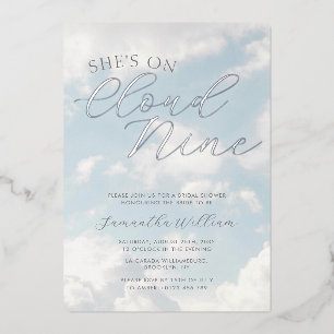 Cloud Nine Blue Cloudy Sky Modern Vrijgezellenfees Folie Uitnodiging