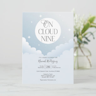Cloud Nine Blue Grey Sky Baby shower Kaart