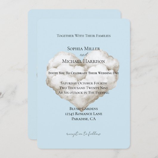 Cloud Nine Blue Skies Bruiloft Kaart (Voorkant / Achterkant)