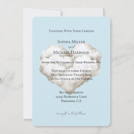 Cloud Nine Blue Skies Bruiloft Kaart (Voorkant)