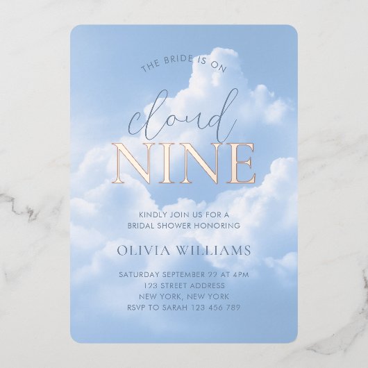 Cloud Nine Blue Sky Clouds-Vrijgezellenfeest Folie Uitnodiging (Voorkant)