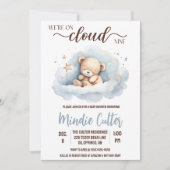 Cloud Nine, Blue Sleeping Teddy Bear Baby shower Kaart (Voorkant)