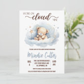 Cloud Nine, Blue Sleeping Teddy Bear Baby shower Kaart (Staand voorkant)