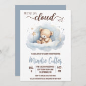 Cloud Nine, Blue Sleeping Teddy Bear Baby shower Kaart (Voorkant / Achterkant)