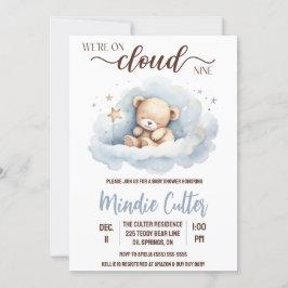 Cloud Nine, Blue Sleeping Teddy Bear Baby shower Kaart