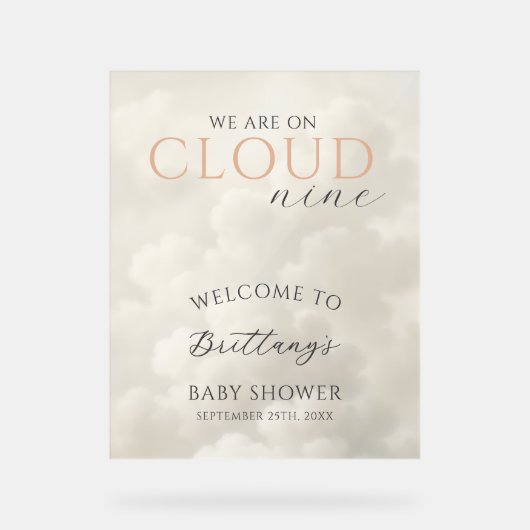 Cloud Nine Clouds Baby Shower Welcome Acryl Bord (Voorkant)