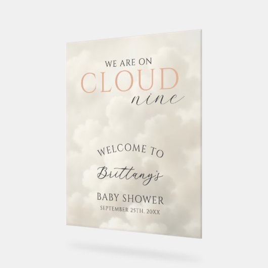 Cloud Nine Clouds Baby Shower Welcome Acryl Bord (Hoek)