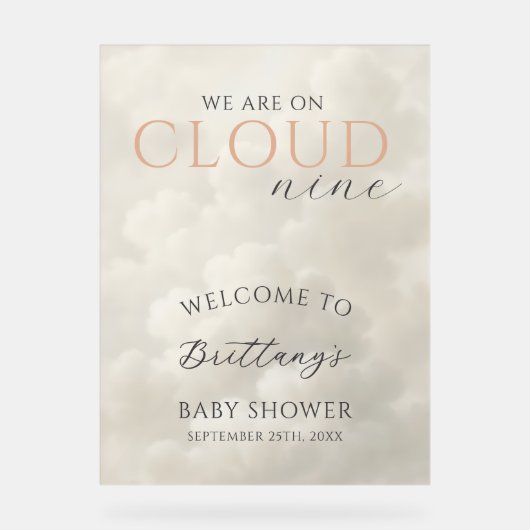 Cloud Nine Clouds Baby Shower Welcome Acryl Bord (Voorkant)