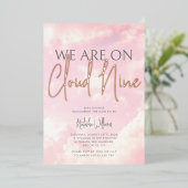 Cloud Nine Clouds Sky Baby shower Folie Uitnodigin Folie Uitnodiging (Staand Voorkant)