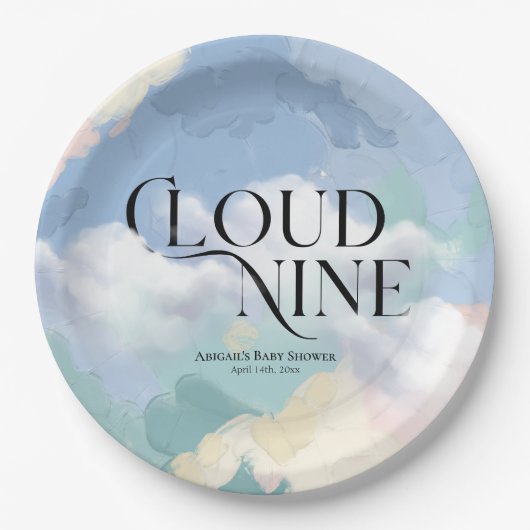 Cloud Nine Elegant Pastel Baby shower Papieren Bordje (Voorkant)
