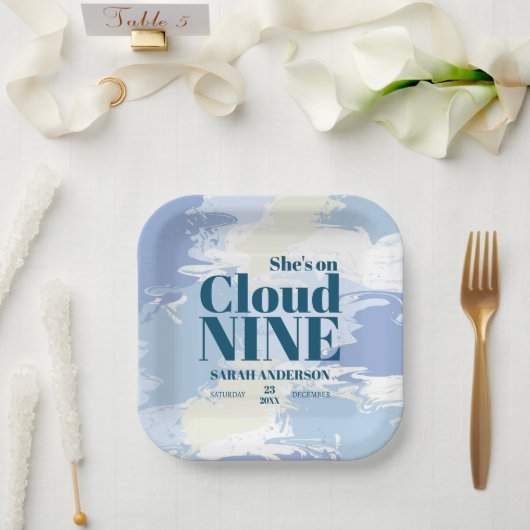 Cloud Nine Fantasievolle Kunstzinnige Blauwe Bruid Papieren Bordje (Huwelijk)