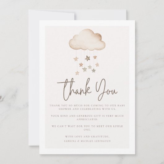 Cloud Nine Genderneutraal Baby shower Bedankt Kaart (Voorkant)