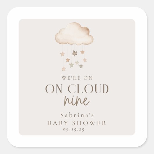 Cloud Nine Genderneutraal Baby shower Vierkante Sticker (Voorkant)