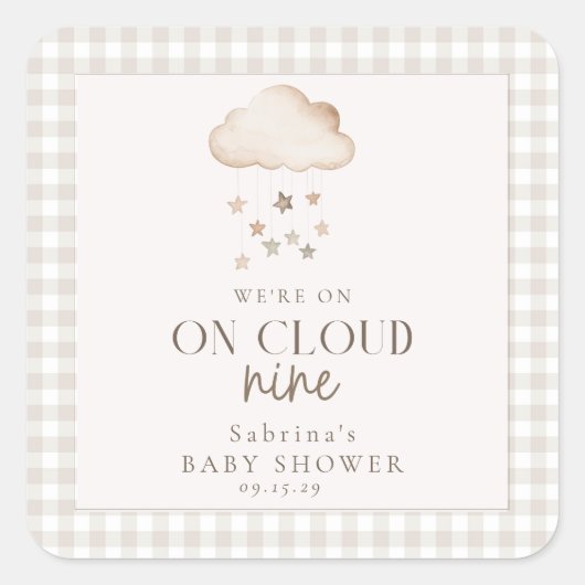 Cloud Nine Genderneutraal Baby shower Vierkante Sticker (Voorkant)