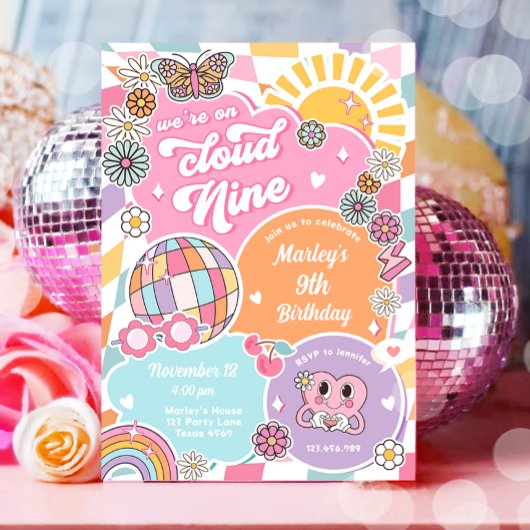 Cloud Nine Groovy Preppy Varsity Disco Verjaardag Kaart