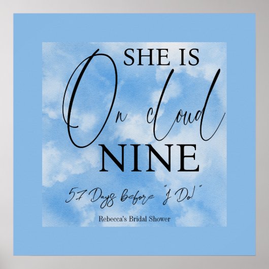 Cloud Nine Hemelblauw Aquarel Bruidsdouche Poster (Voorkant)