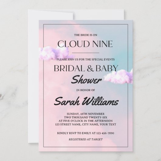 Cloud Nine Kleurrijke Pastel Bruids en Baby shower Kaart (Voorkant)