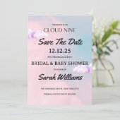 Cloud Nine Kleurrijke Pastelkleurige Bruiloft en B Save The Date (Staand voorkant)
