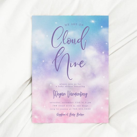 Cloud Nine Meisje Baby shower Invitation Kaart