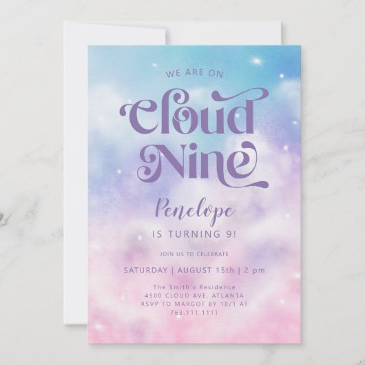 Cloud Nine Meisjes 9e Verjaardag Kaart (Voorkant)