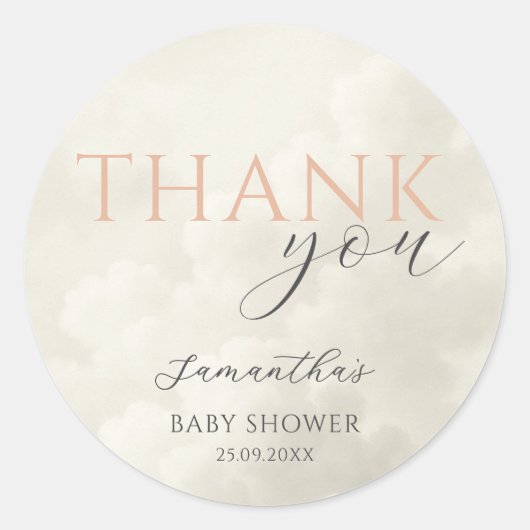 Cloud Nine Modern Baby Shower Thank You Ronde Sticker (Voorkant)