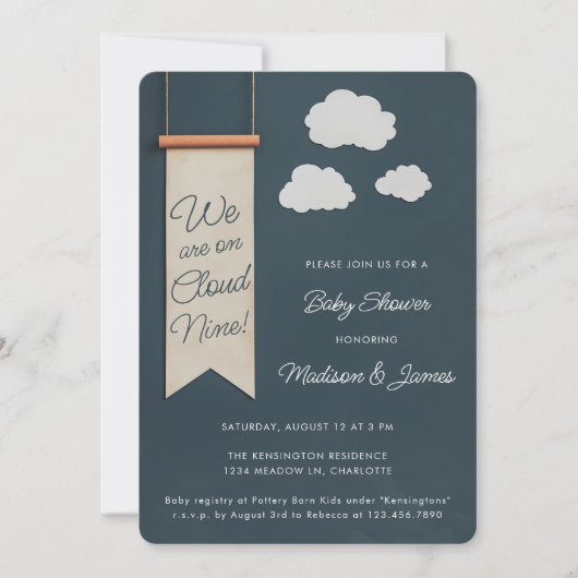 Cloud Nine Modern Blue Sky Baby shower Kaart (Voorkant)