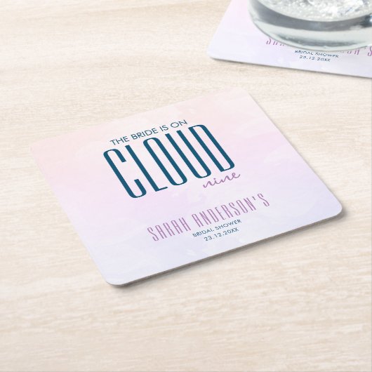 Cloud Nine Modern Paarse Blauwe Bruiloftsborrel Kartonnen Onderzetters (Schuin)